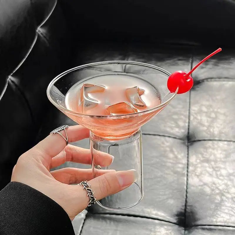 Borosilicate glass elevated cocktail martini glass cup with wide base