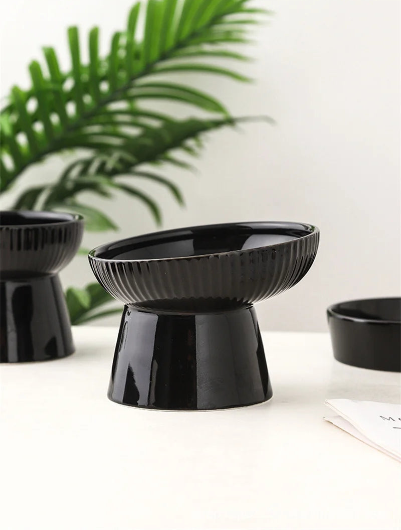 black ceramic elevated pet feeding bowl