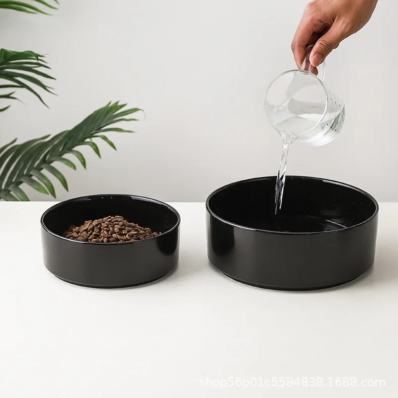 black ceramic elevated pet feeding bowl