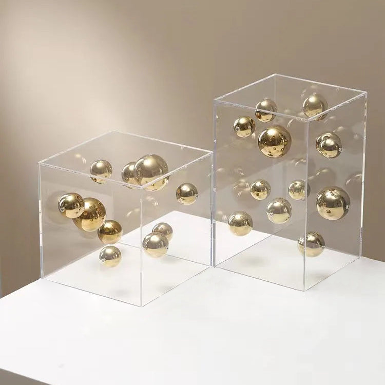 Abstract Metal Ball Artwork Square Acrylic Art Display Modern Sphere Aesthetic Decor