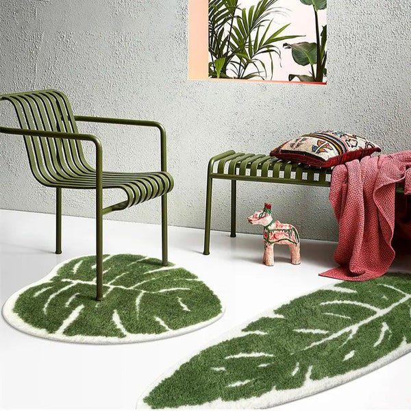 plush monstera bathroom rug anti skid bath mat leaf print