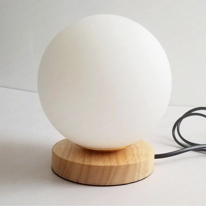 Round Glass Round Base Wooden Table Lamp