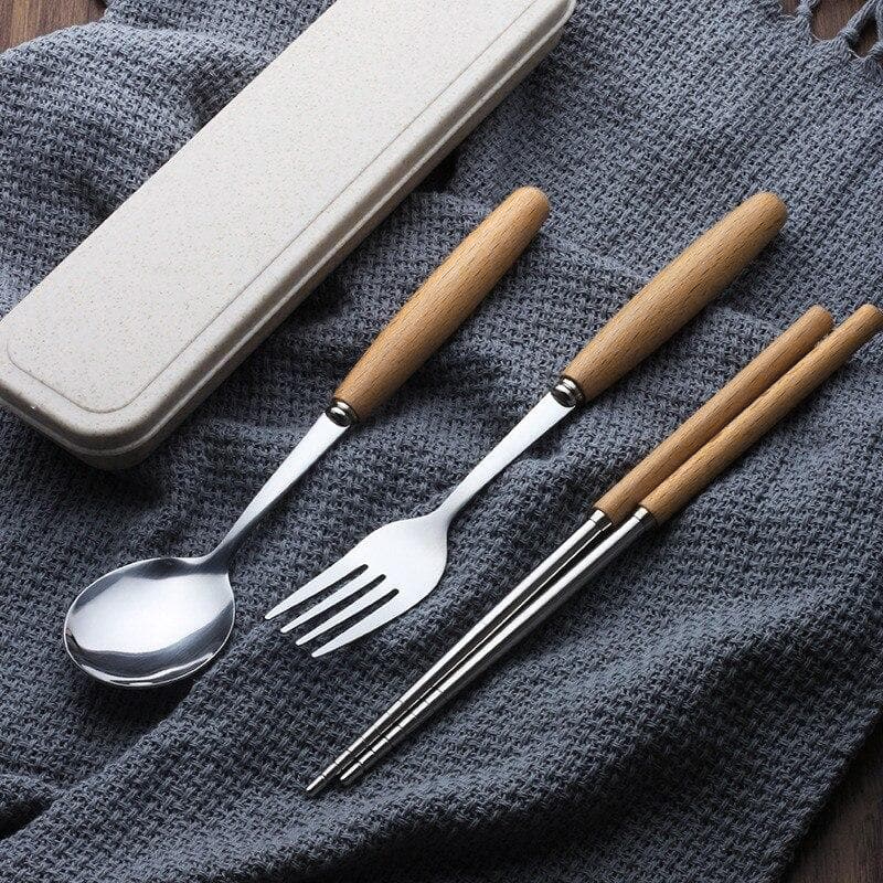 Silver Stainless Steel Flatware with Dark Wood Handle 5pc set