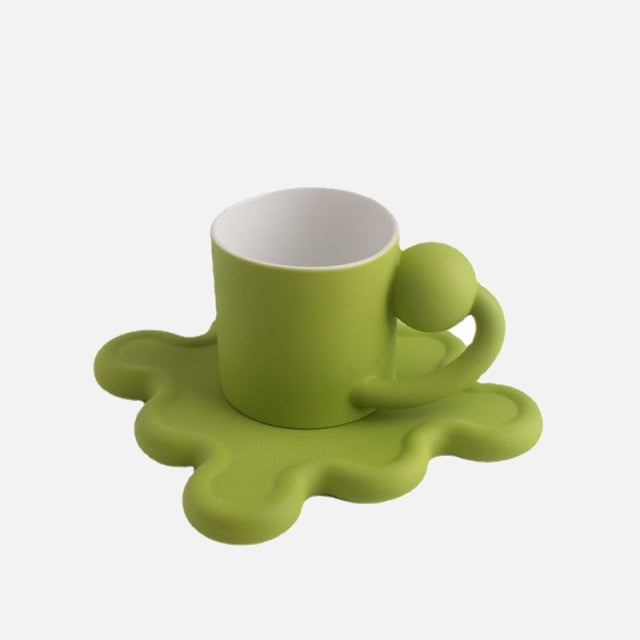 Handmade Easy Grip Ceramic Cup and Saucer Green