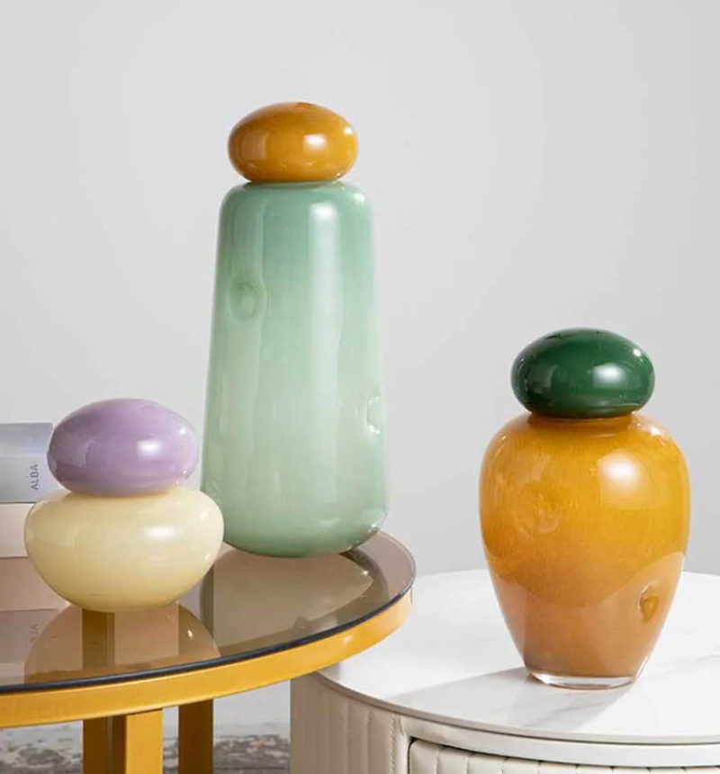 Elliptical Colored Pebble Stone Glass Vase