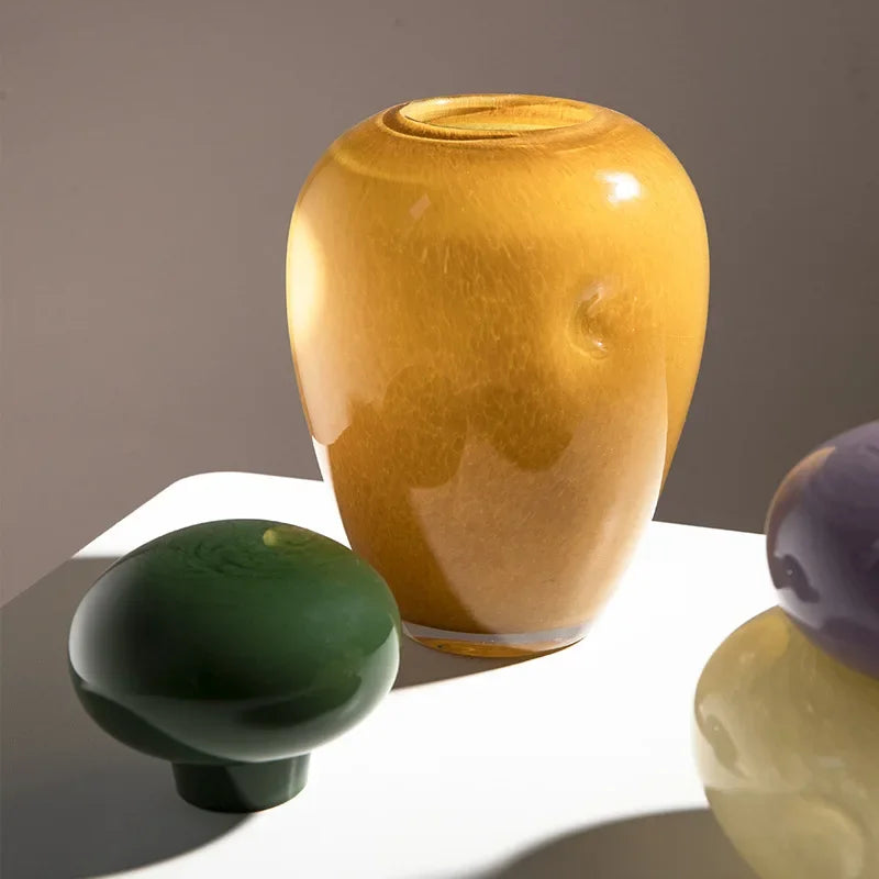 Elliptical Colored Pebble Stone Glass Vase