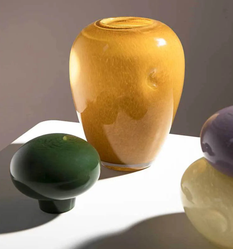 Elliptical Colored Pebble Stone Glass Vase