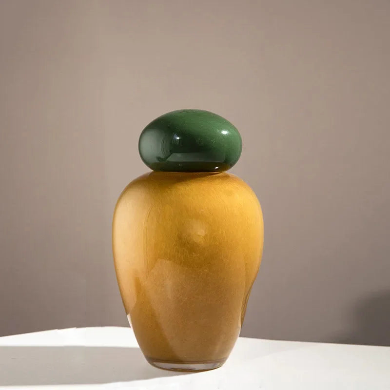 Elliptical Colored Pebble Stone Glass Vase