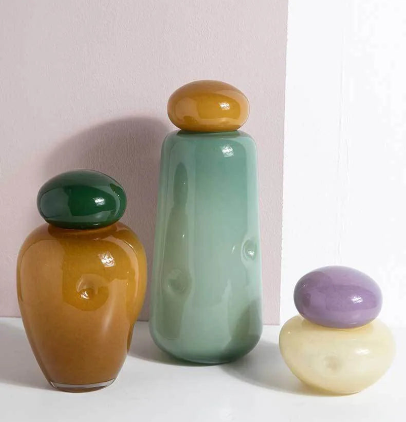 Elliptical Colored Pebble Stone Glass Vase