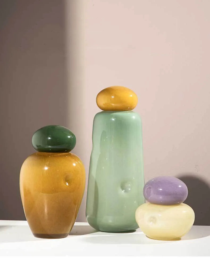 Elliptical Colored Pebble Stone Glass Vase