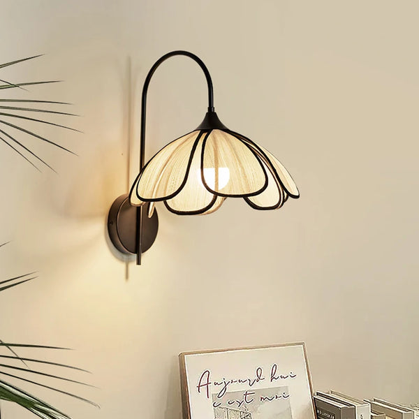 petal bloom iron wall lamp abaca fiber cloth shade bohemian style wall lamp