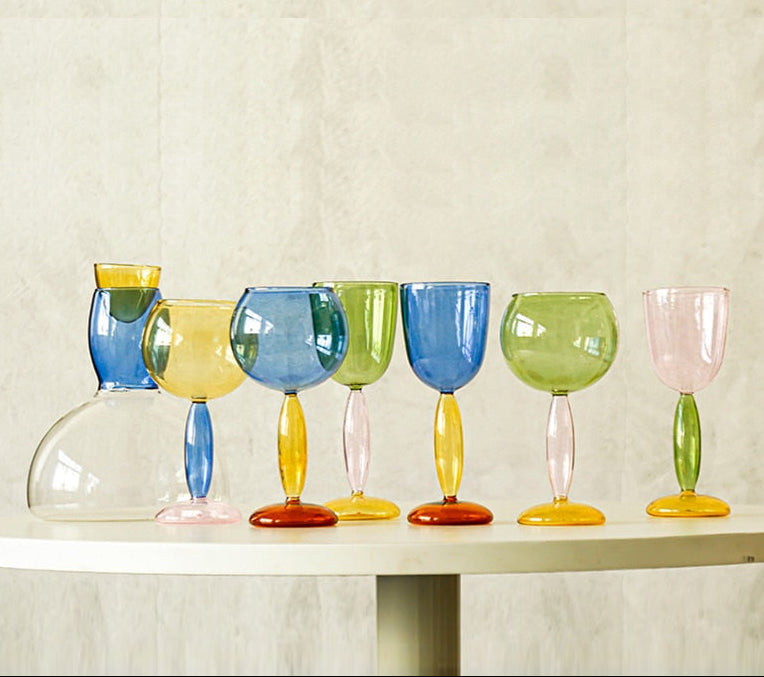 Phillips Colored Glass Goblet & Decanter