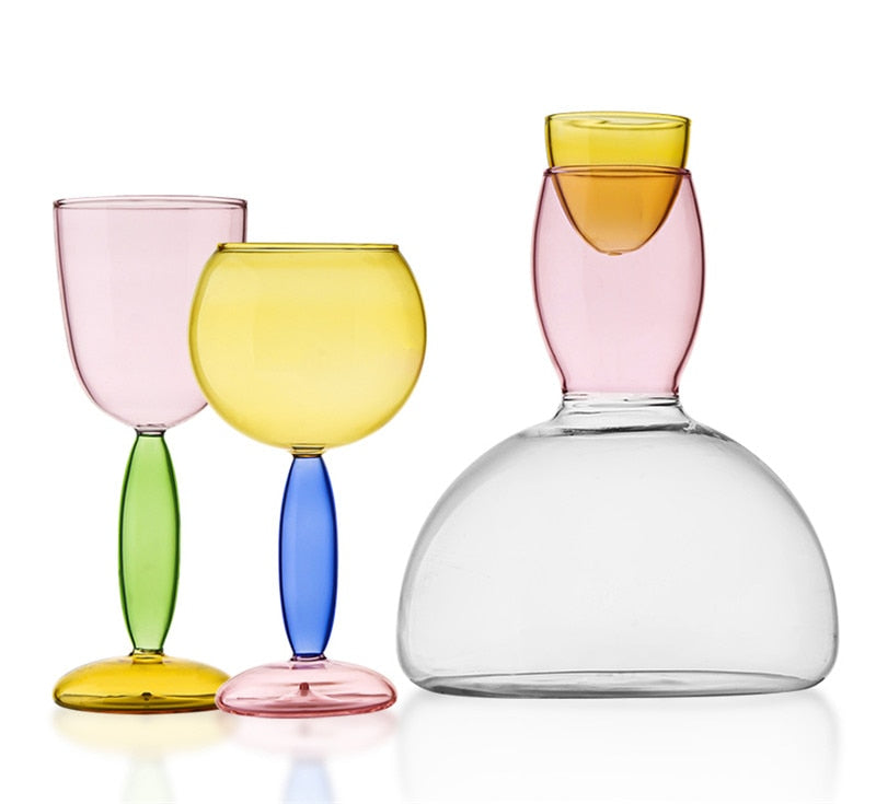 Phillips Colored Glass Goblet & Decanter