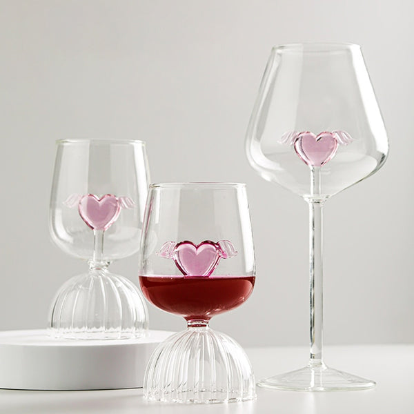 Pink Love Wings Glass Cup & Goblet