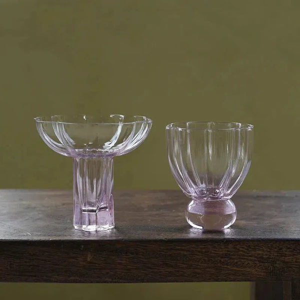 pink fluted tall cocktail glass and wine goblet