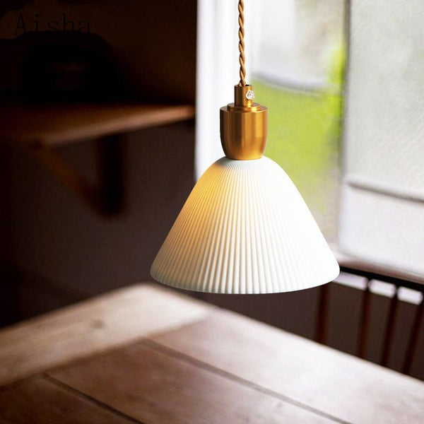 pleated shade pendant light conic