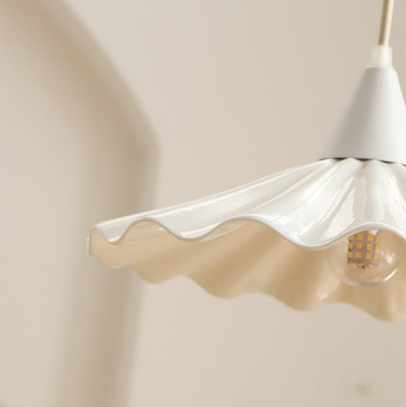 Pleated Flower Glazed Ceramic LED Pendant Light