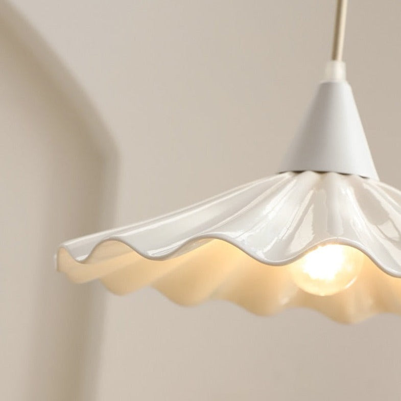 Pleated Flower Glazed Ceramic LED Pendant Light