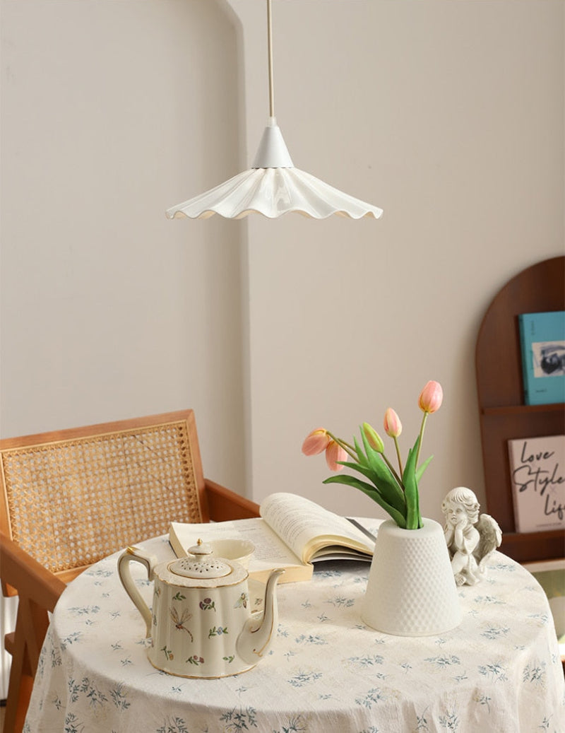 Pleated Flower Glazed Ceramic LED Pendant Light