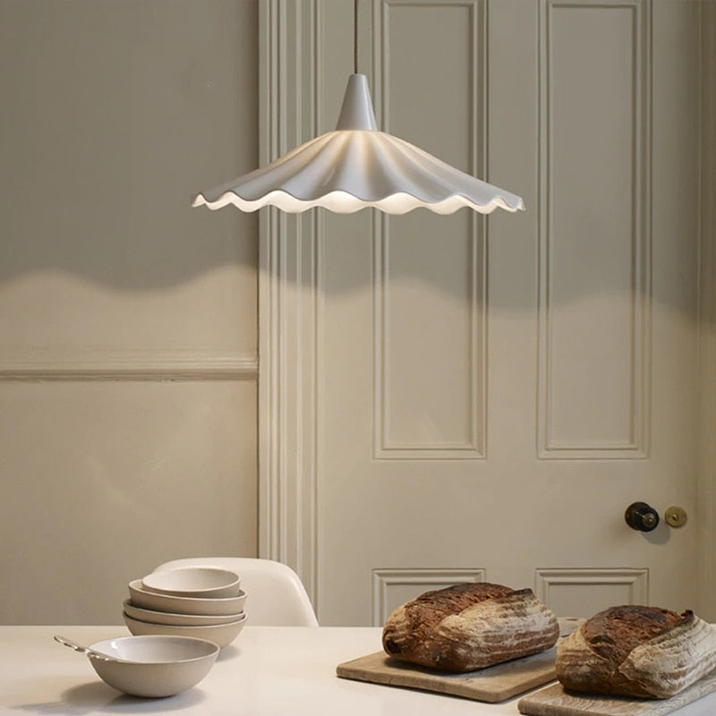 Pleated Flower Glazed Ceramic LED Pendant Light