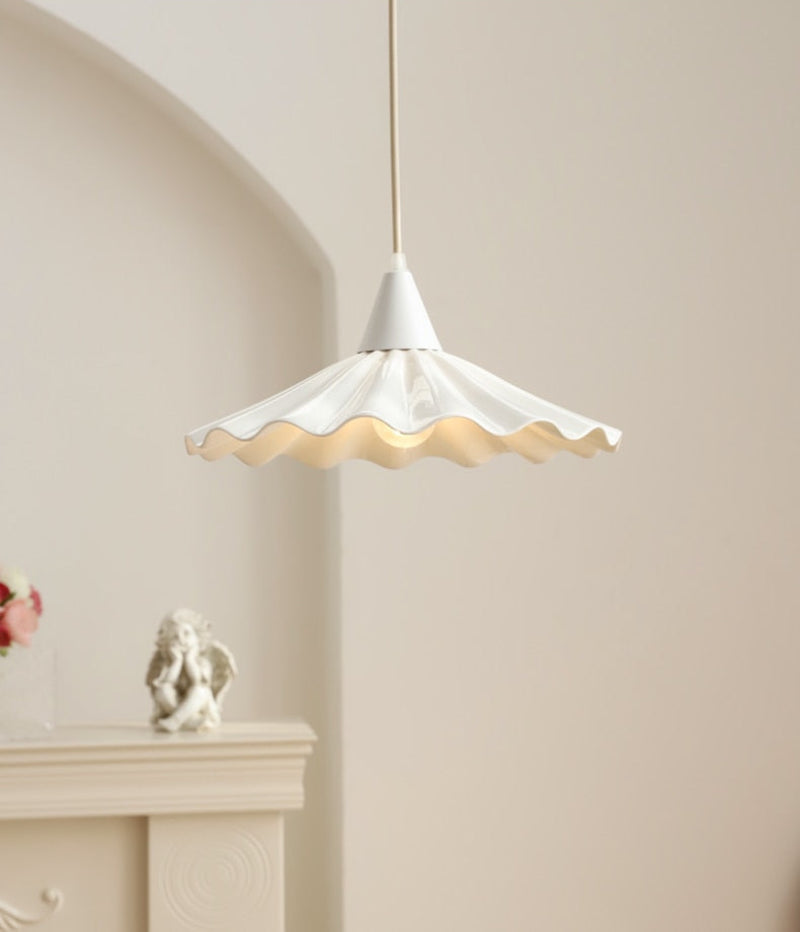 Pleated Flower Glazed Ceramic LED Pendant Light