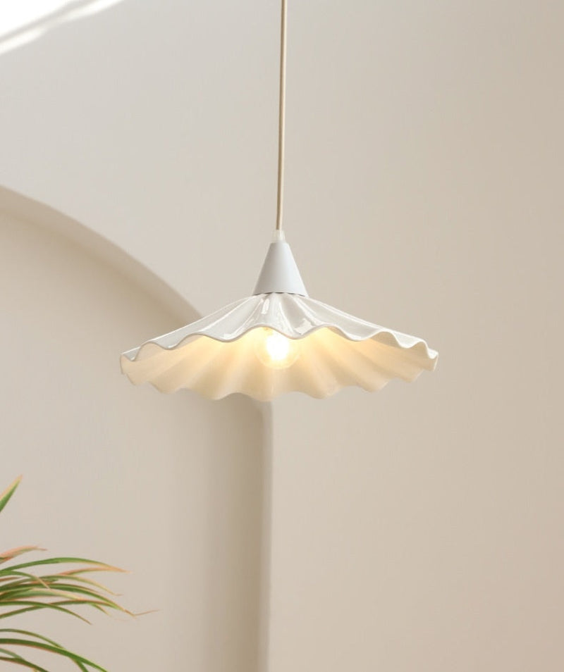 Pleated Flower Glazed Ceramic LED Pendant Light