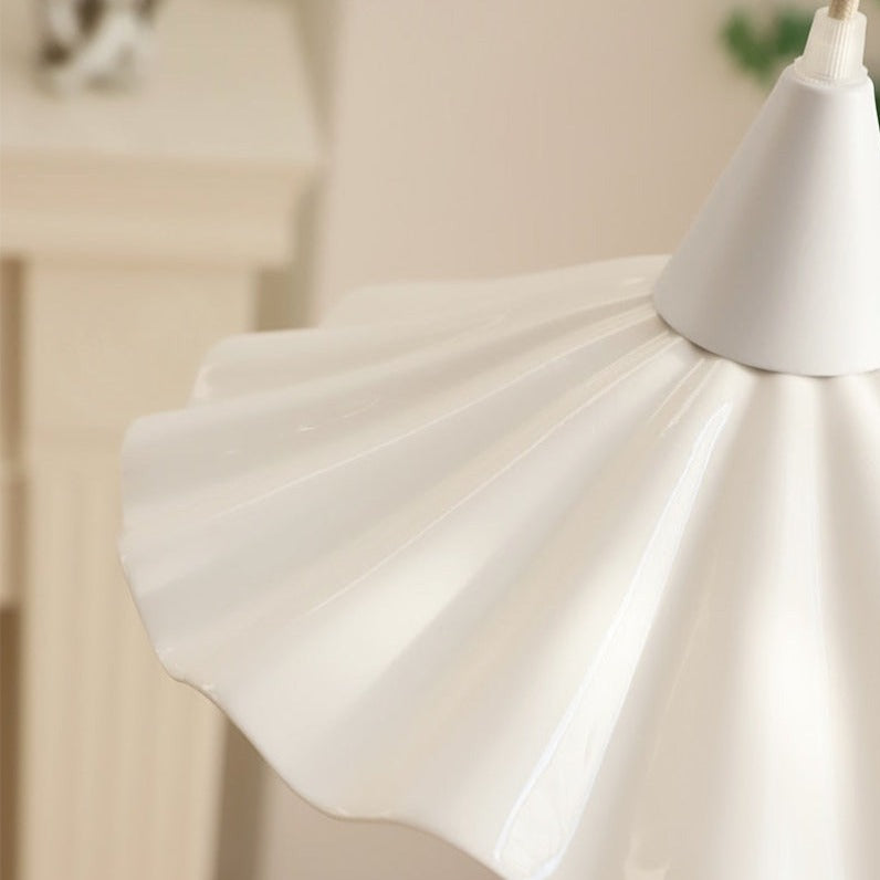 Pleated Flower Glazed Ceramic LED Pendant Light