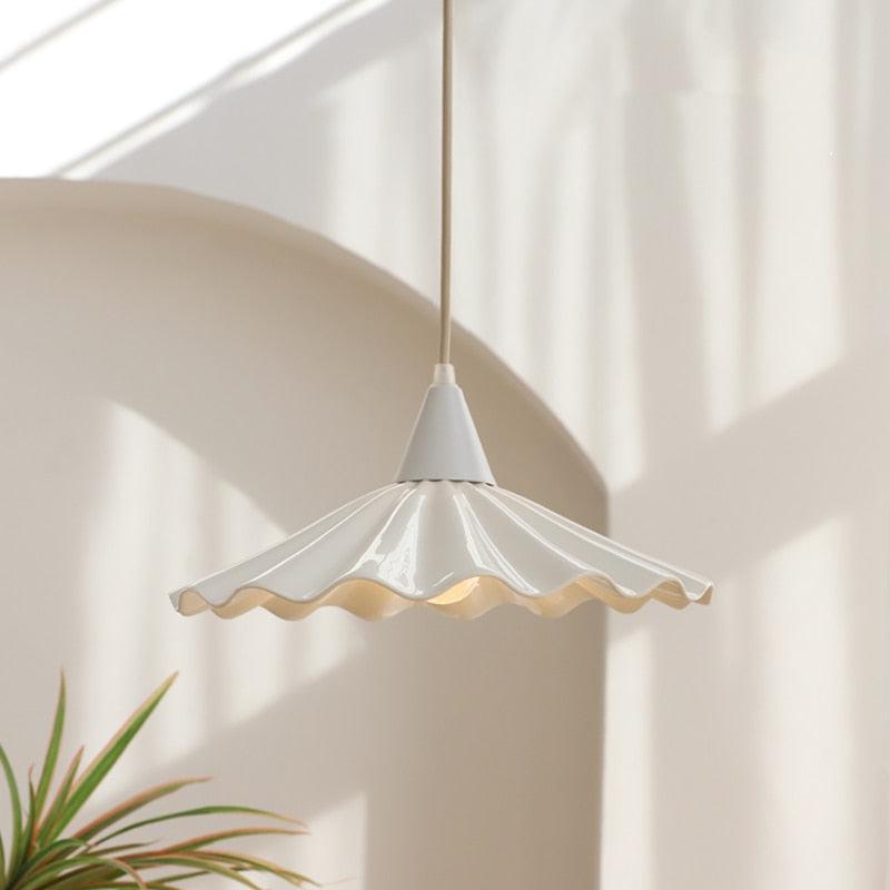 Pleated Flower Glazed Ceramic LED Pendant Light