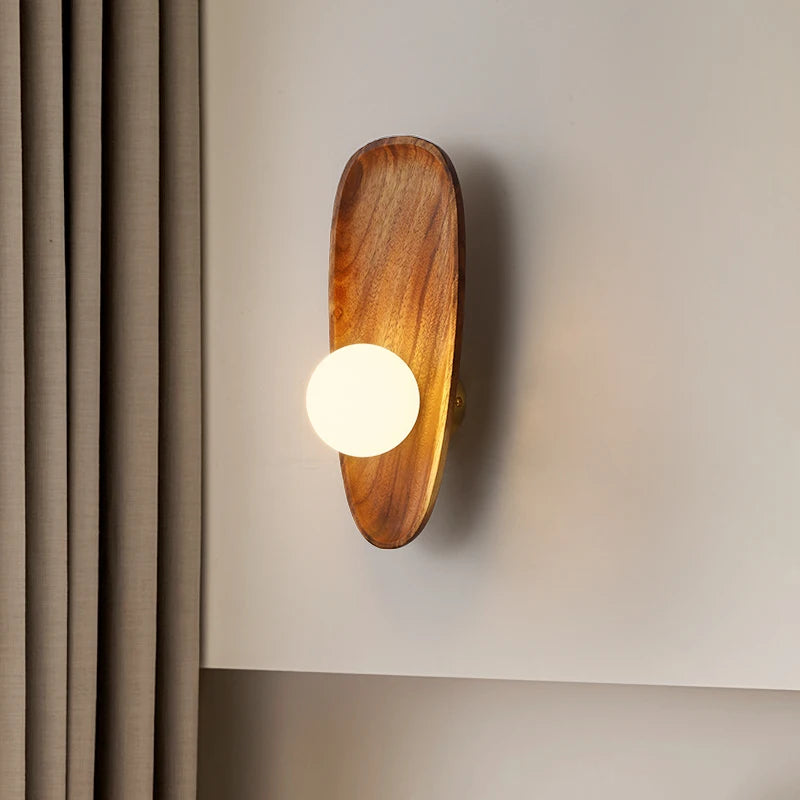 Vintage Wooden Wall lamp with frosted glass globe minimalist wall lamp