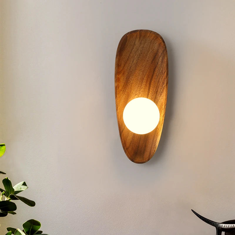 Vintage Wooden Wall lamp with frosted glass globe minimalist wall lamp