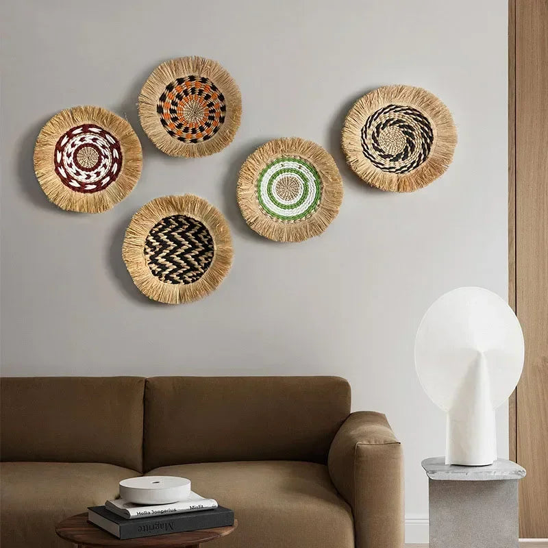 Scandinavian inspired raffia wall art woven raffia boho wall art