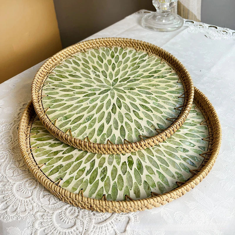 Rattan Fruit Basket Shell Tray lotus leaf design handcrafted tray