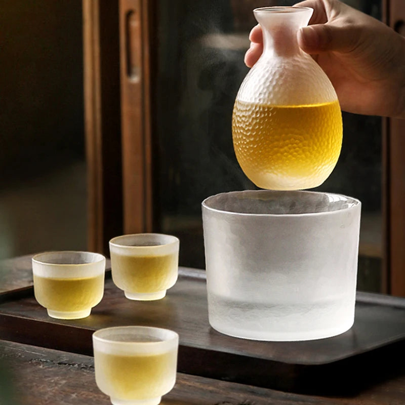 transparent frosted glass sake set