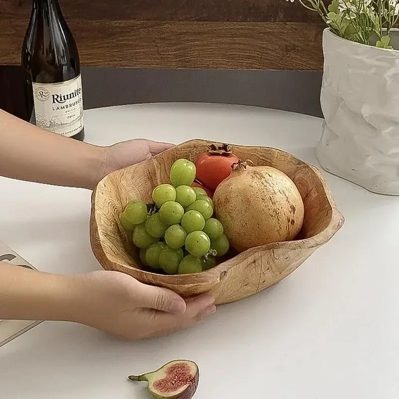 Natural Wood Fruit Tray irregular shaped wooden fruit bowl