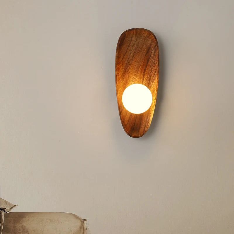 Vintage Wooden Wall lamp with frosted glass globe minimalist wall lamp