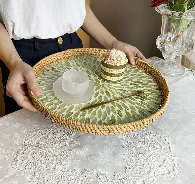 Rattan Fruit Basket Shell Tray lotus leaf design handcrafted tray