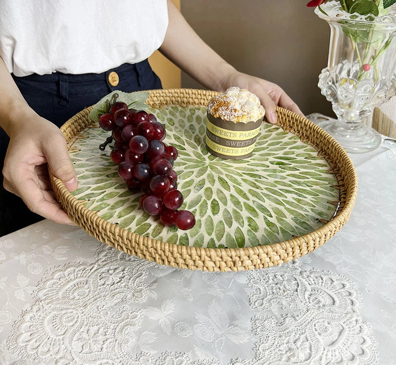 Rattan Fruit Basket Shell Tray lotus leaf design handcrafted tray