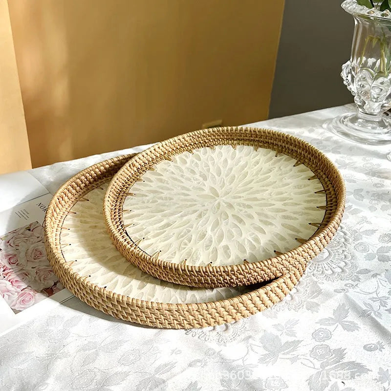 Rattan Fruit Basket Shell Tray lotus leaf design handcrafted tray