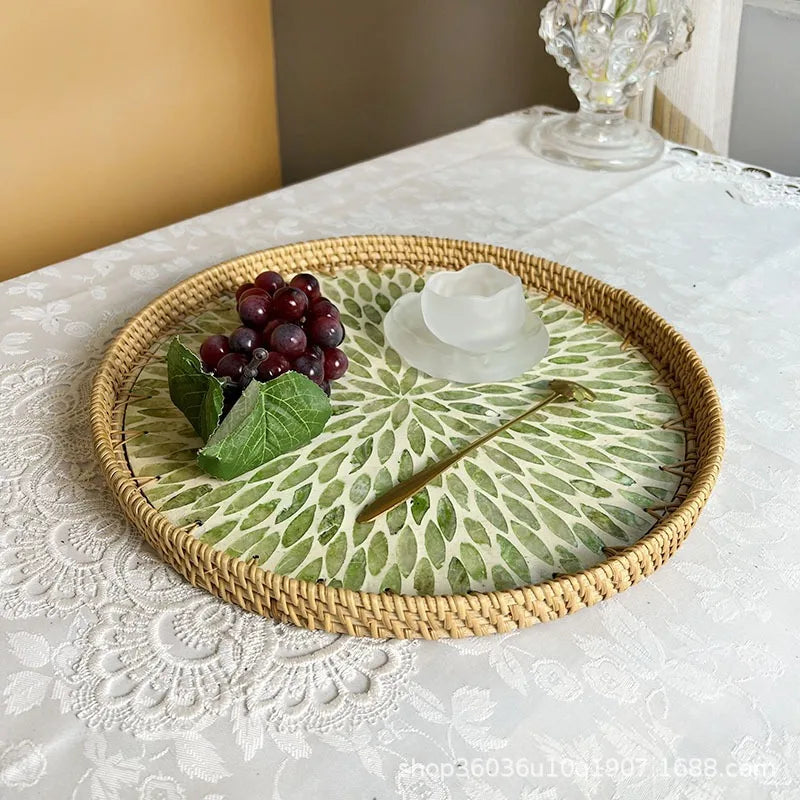 Rattan Fruit Basket Shell Tray lotus leaf design handcrafted tray