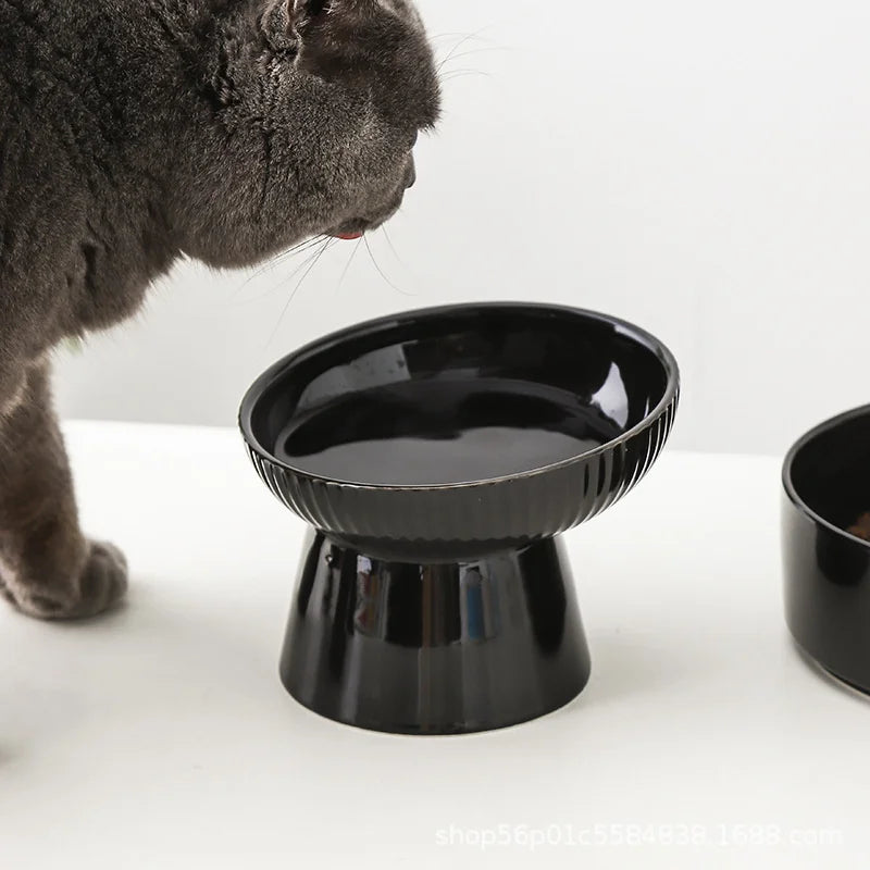 black ceramic elevated pet feeding bowl