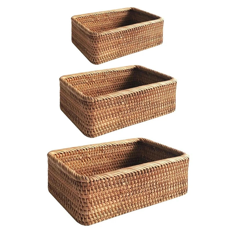 Hand-woven Rattan Wicker Basket storage for sundries bamboo organizer baset