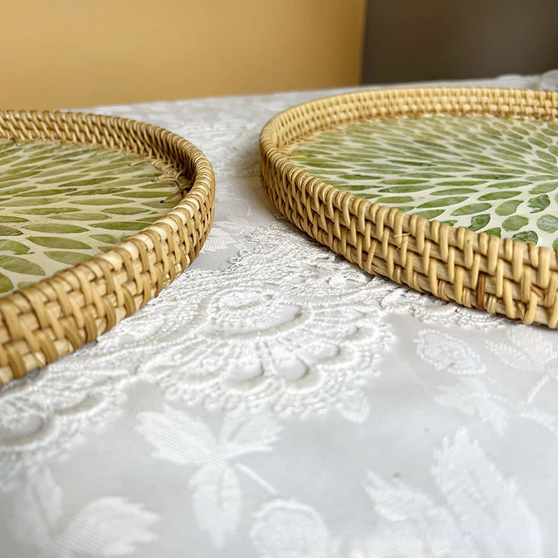 Rattan Fruit Basket Shell Tray lotus leaf design handcrafted tray