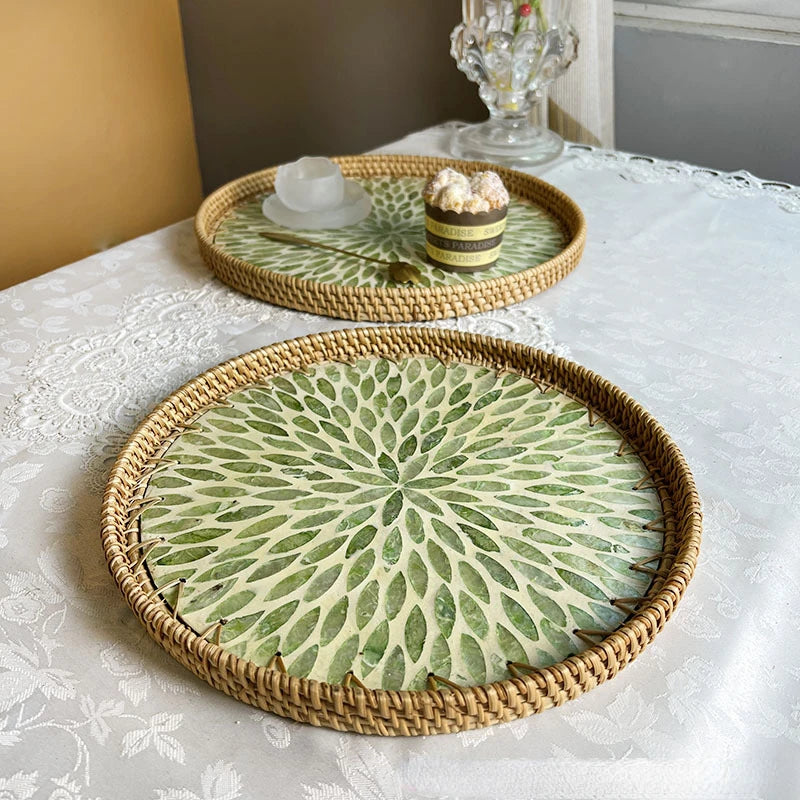 Rattan Fruit Basket Shell Tray lotus leaf design handcrafted tray