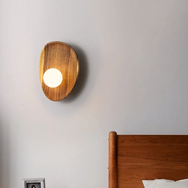 Vintage Wooden Wall lamp with frosted glass globe minimalist wall lamp