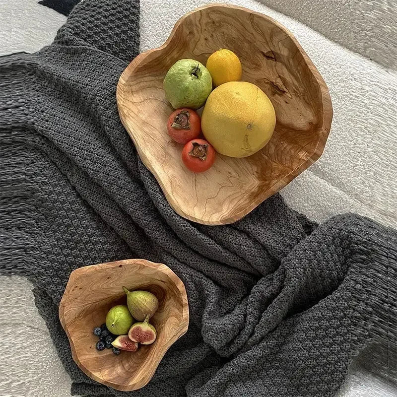 Natural Wood Fruit Tray irregular shaped wooden fruit bowl