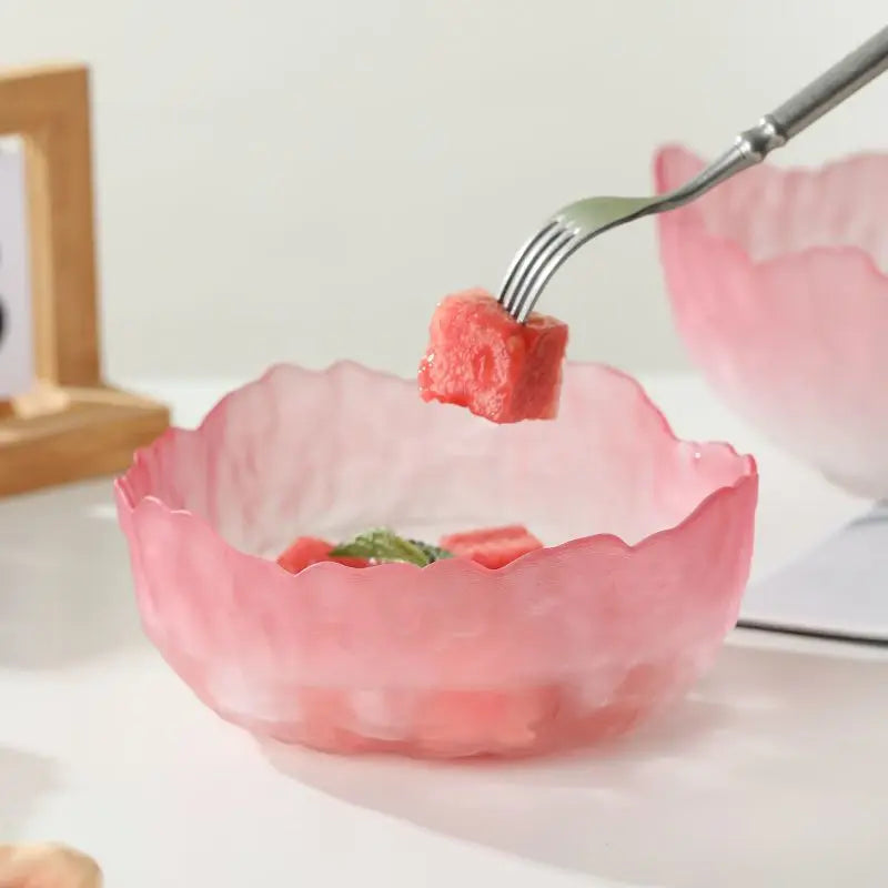 Frosted gradient dessert bowl textured glass bowl with petal edges for dessert