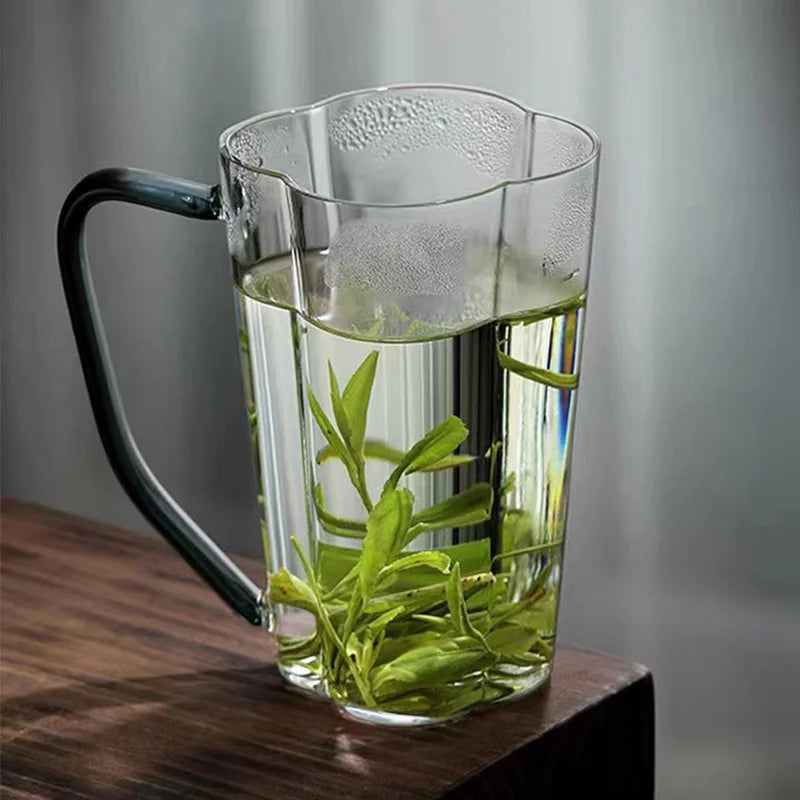 Clover fluted glass mug borosilicate tall glass mug for hot and cold beverages