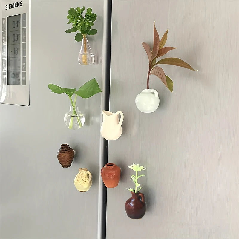 8pcs  Glass / Resin Vase Fridge Magnet with potted plants