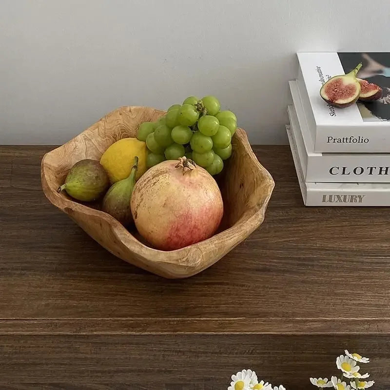 Natural Wood Fruit Tray irregular shaped wooden fruit bowl