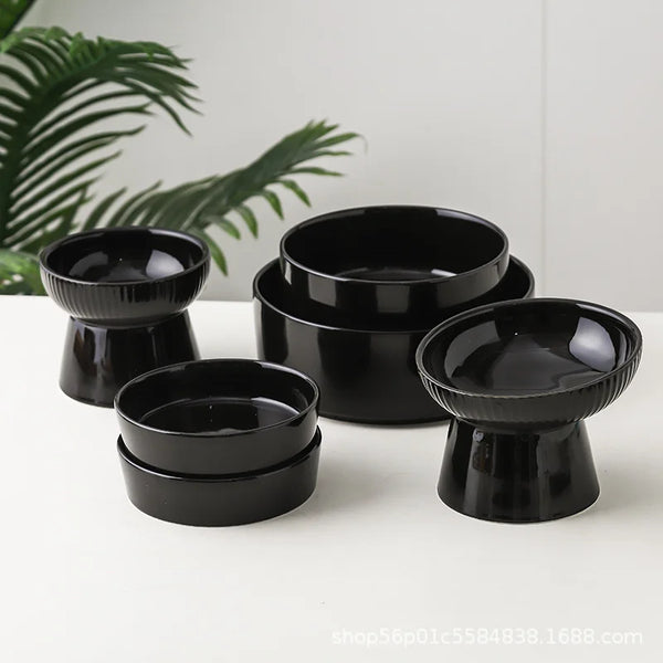 black ceramic elevated pet feeding bowl